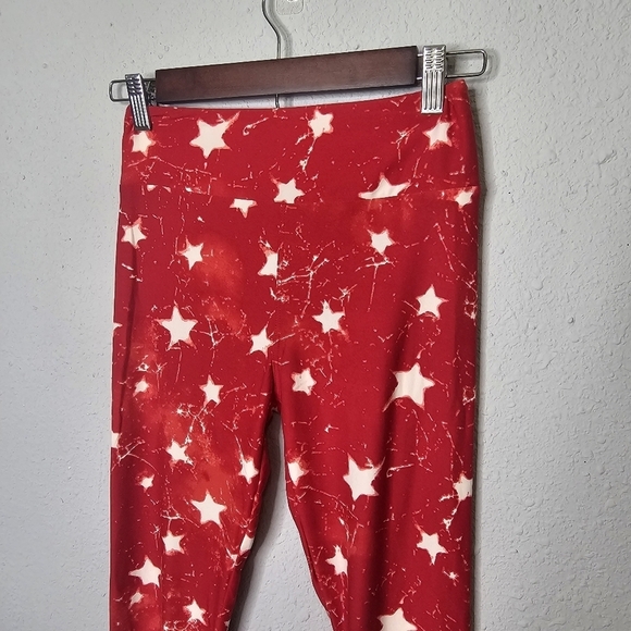 LuLaRoe Red White Star Print One Size OS Leggings Stretch - Picture 2 of 10